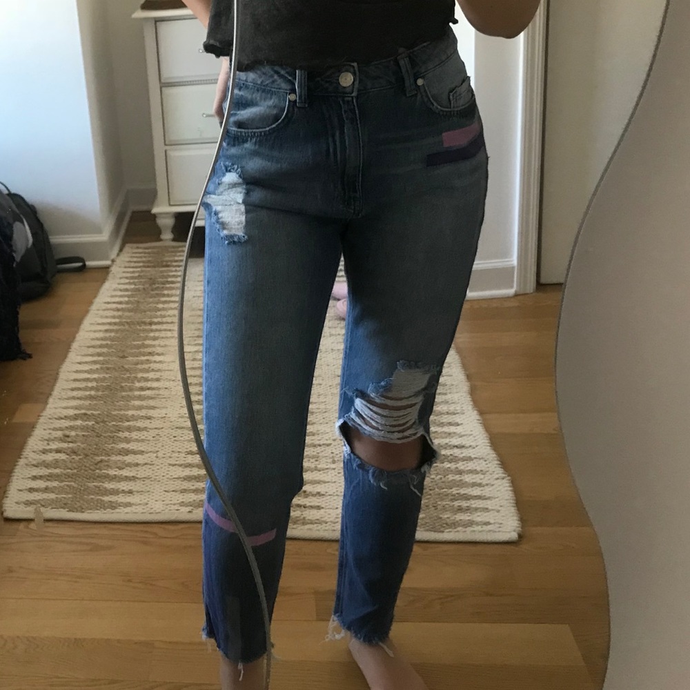 Blue Mom Jeans High Waisted Colour Stripe
